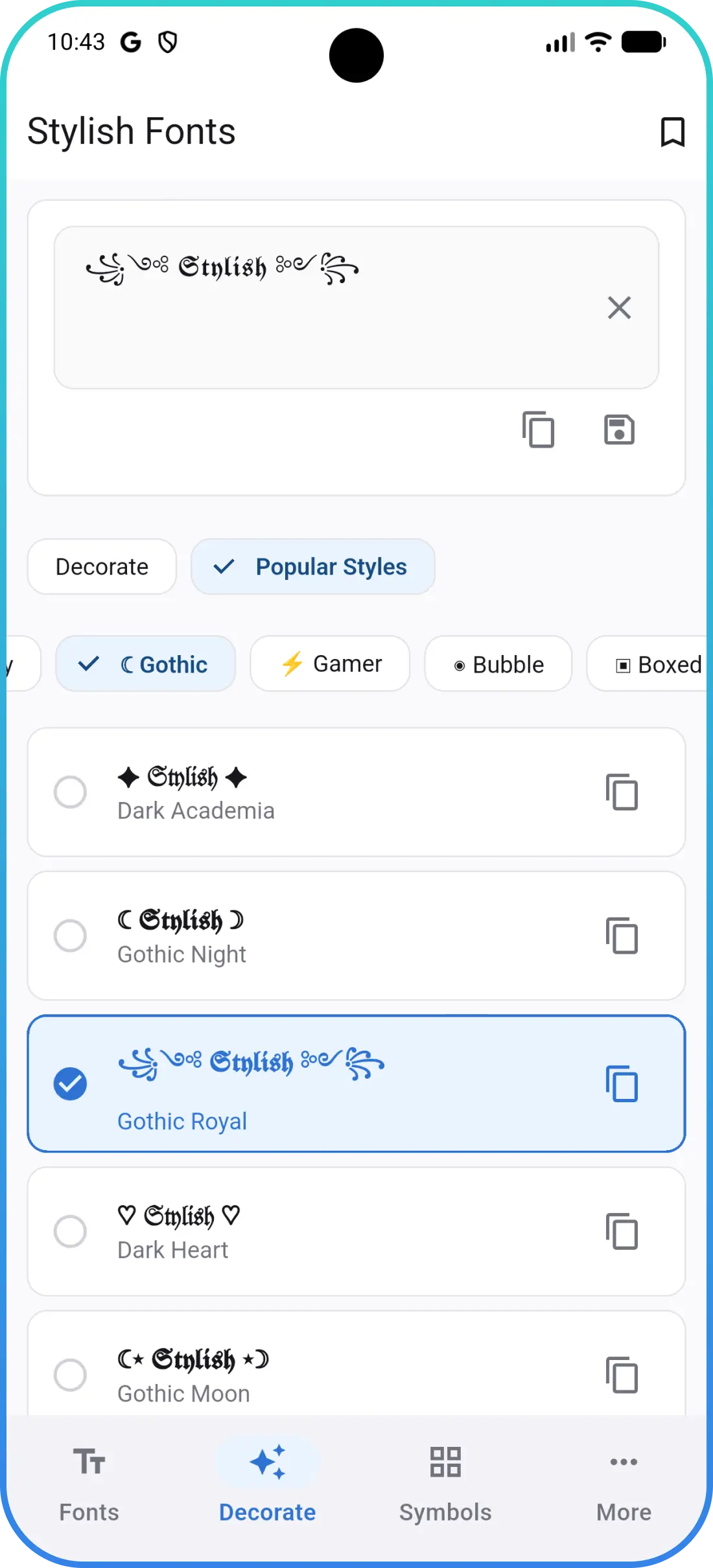 Decorate screen in Stylish Fonts